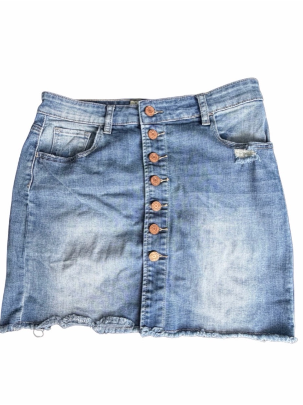 Indigo Rein Button-Down Frayed Jean Skirt